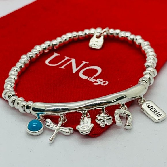UNO de 50 Luckykeys bracelet amazonite/dragonfly/hand/four-leaf clover/horseshoe - Picture 1 of 6